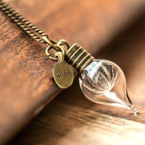 3PCS 30X8MM Glass Tear Drop Dandelion Real Seed Globe Necklace Natural dandelion seed Necklace For women