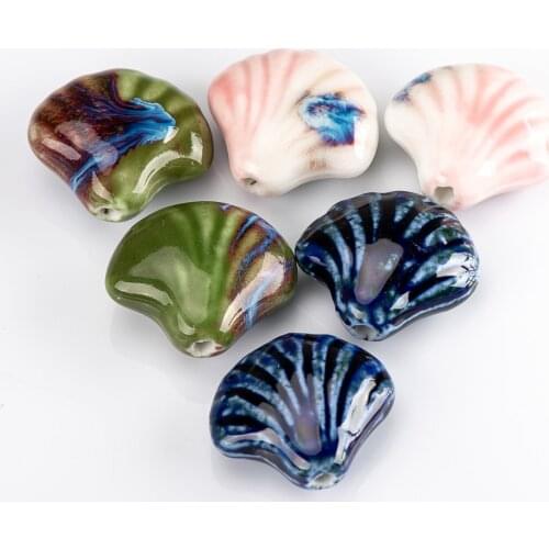 32#2pcs Multicolor Scallop Shape Marine Series Ceramic Beads Pendant For Jewelry Making #MY303