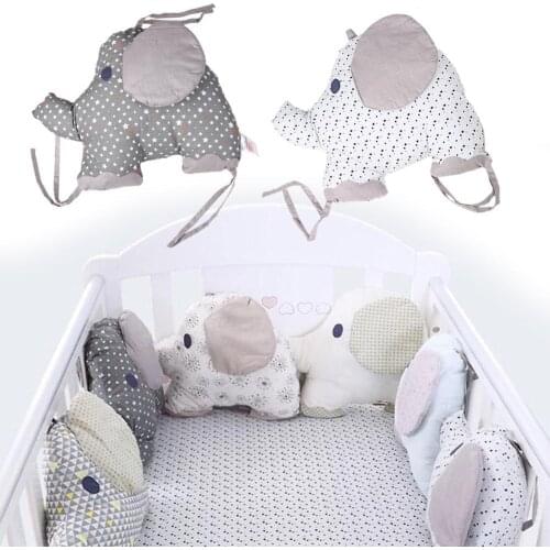 6 Pcs Set Crib Padding Bumper Baby Bedding Creative Pillow Embroidered Printed Cotton Elephant Cushion