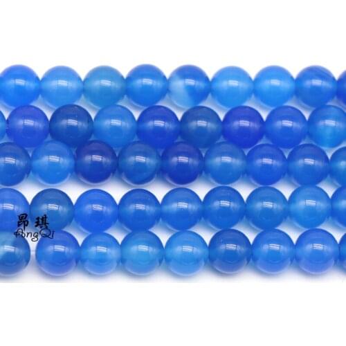 AngQi Natural Blue Agates Stone Spacer Beads For Jewelry Making DIY Necklace Bracelet 4-12mm Round Loose Beads 15" Wholesale new