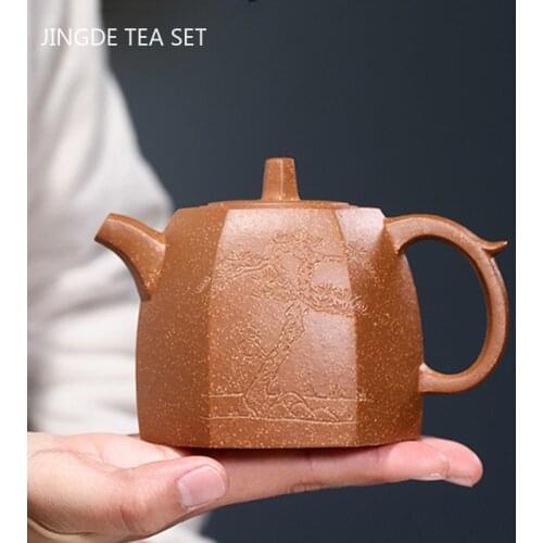 Authentic Yixing Tea Pot Hand-carved Six Parties Shape Purple Clay Teapot Beauty Kettle Boutique Teaware Tea Ceremony Gift 240ml