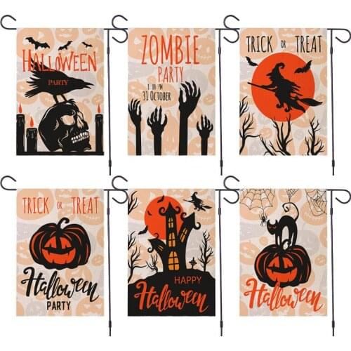 Halloween Banner Cat Pumpkin Castle Witch Banner Linen Double-sided Printing Garden Flag Pumpkin Ghost Head Banner