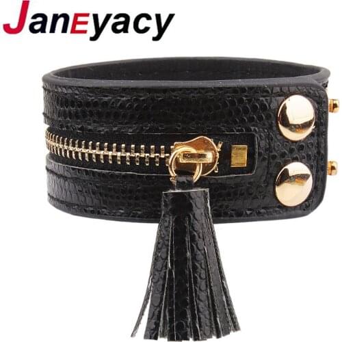 JANEYACY New fringed buttons Bracelets & bracelets Zipper Leather bracelets ladies fashion handmade ladies bracelet jewelry