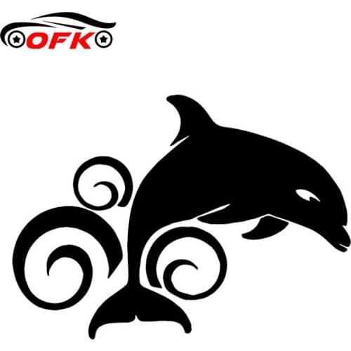 OFK Dolphin Cartoon Decorate Trunk Sticker Vinyl Decal Black/Silver 17.6CM*12.9CM