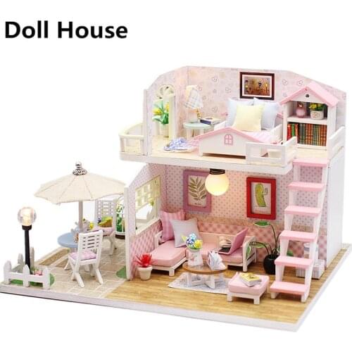 Diy Wooden Miniature Doll house Casa 3D Handmade Dollhouse Furniture For Dolls Wood Model Building Toys For Kids Drop Shipping