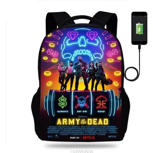 Army of the Dead Backpack 16INCH children Kids Schoolbag Travel Bag Back To School Bookbag Usb Charging School Backpack