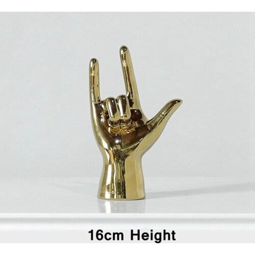 Golden Porcelain Gesture Finger Figurines Modern Ornaments Home Room Decoration Desktop Statue Gifts