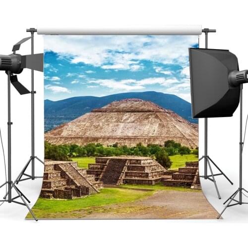 Ancient Pyramid Backdrop Mexico Mayan Civilization Backdrops Jungle Forest Mountain Blue Sky Background