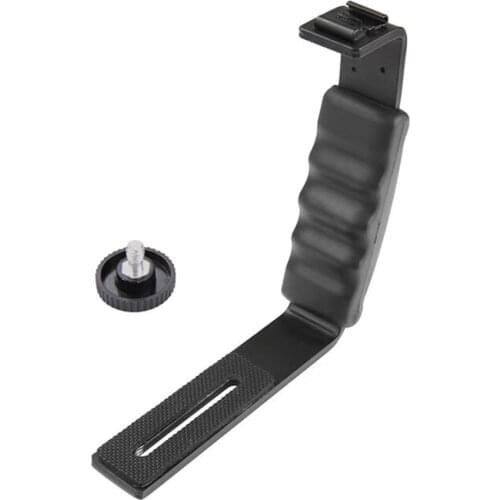 Handheld L-shaped Gimbal Expansion Bracket Holder with 2 Hot Shoe Mounts for 4 Gimbal Stabilizer for Microphone Video Light