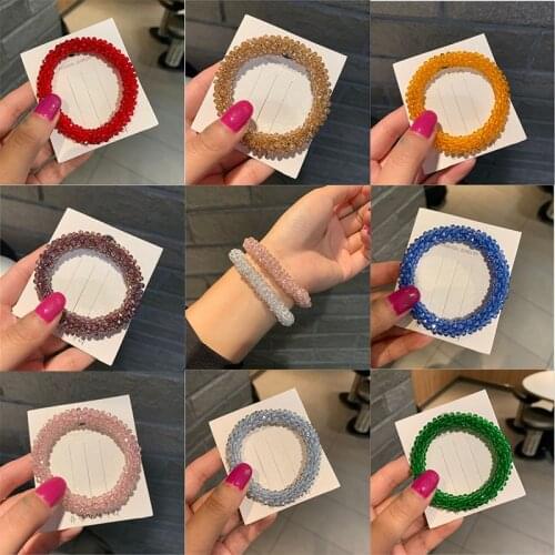 Fashion Korean Womens Crystal Bracelet Colorful Handmade Elastic Rope Bangle Bracelets for Women Simple Jewelry Gift