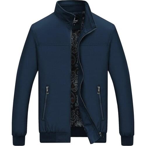 New autumn Casual Brand Mens Jackets Stand Collar Zipper Male Outerwear Black Clothing middle aged Long Sleeve Coats Oversized