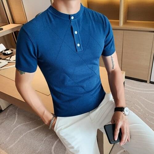 Summer Knitted Polo Shirts Men Stand-up Collar Shorts Sleeve Polo Hombre High Quality Casual Slim Fit Business Social Tee Tops