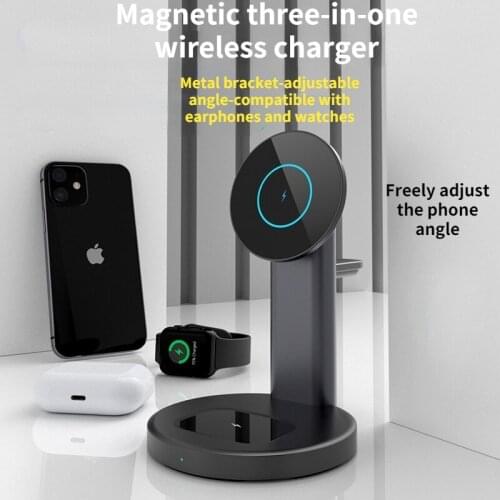 3 in 1 Magnetic Wireless Charger Stand For Magsafe iPhone 12 Mini Pro Max Apple Watch 6 5 Airpods Pro Fast Charging Dock Station