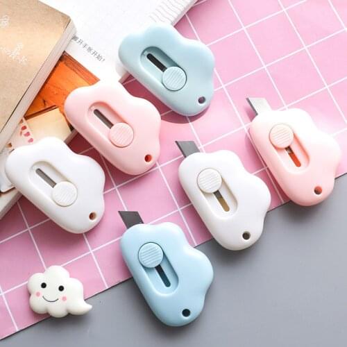 2Pcs Cute Cloud Mini Portable Knife Box Cutter Letter Opener Kawaii Stationery Samll Paper Cutter Pocket Scrapbooking Tools