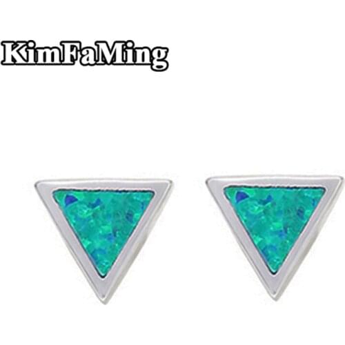 Trendy 925 Silver Geometric Opal Inlay Triangle Stud Earrings Jewelry Gift Party OPST017