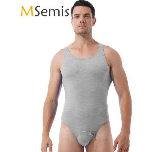 Mens Erotic Lingerie Bodysuit Shirts Deep U Neck Sleeveless Pajamas Press Button at Crotch Vest Shirt Bodysuit for Fitness