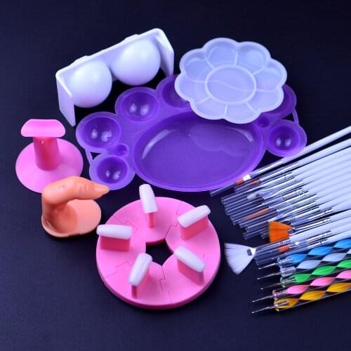 Nail Beauty Set Tools Nail Art Design Brush Drawing Brushes Dotting Pen Nail Art Palette Practice Finger For Nail Base Tool Set