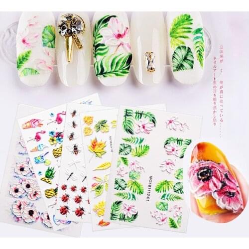 6D Flower and Leafs Nail Decal 3D Relief Manicure Nail Art Sticker Decoration Decal Watermark Waterproof Sticker for Nails