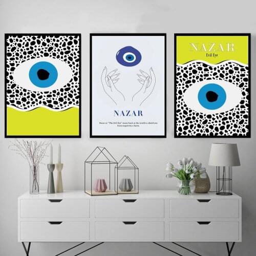 Nazar Poster Canvas Painting Evil Eye Double Home Gallery Wall Art Picture Blue Spiritual Artwork Modern Pop Room Decor