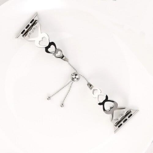 FEOOE Suitable for Apple Watch with 38/40/42/44mm Stainless Steel Chain Mechanical Buckle Tassel Heart-shaped Bracelet Strap LXY