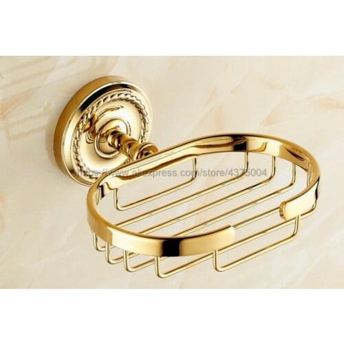 Luxury Gold Brass Soap Basket Wall Mounted Soap Dish Holder Soap Box Oval Shape Basket Bathroom Accessories Nba607
