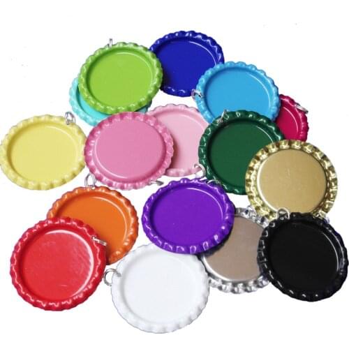 With Holes And Rings ! Red Flat Bottle Cap Two Side Colored Fattened Bottle Caps For DIY Jewelry Pendant Necklace key chain