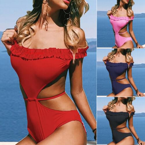 Sexy Strapless Shoulder Womens One-Piece Swimsuit Bandage Bikini Push-up Padded Backless Monokini Bathing Suit Swimwear