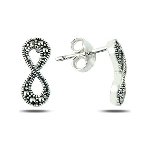 Silverlina Silver Marcasite Cubic Zirconia Infinity Earrings