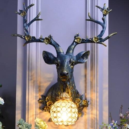 Modern Loft Decor Deer Wall Lamp Retro Resin Antler Home Decorat LED Wall Sconce Kitchen Dining Room Bedroom Decor Wall Light