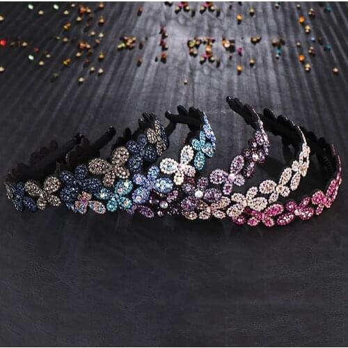 Top Simplicity Butterfly Head Wear Luxury Headband for Women Rhinestone Non-slip Border Girl Hairpin Fancy Hair Accessories Gift