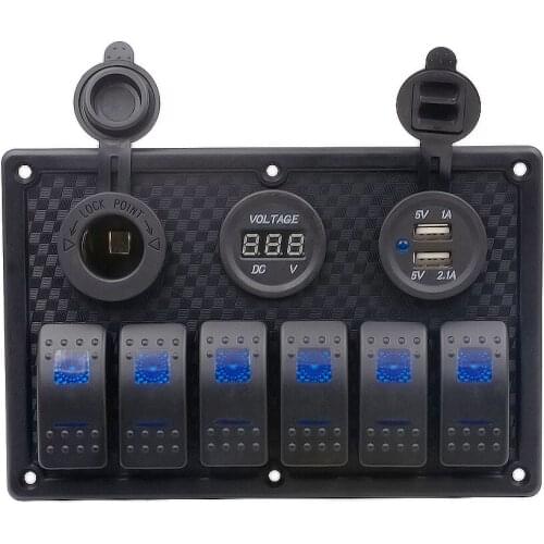 Car and ship cab accessories 6 switch panel combination dual USB cigarette lighter socket voltmeter 12-24v Spray board switch