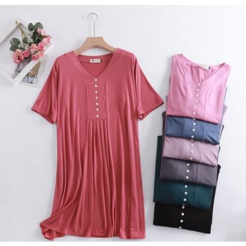 Vestidos Mujer New Casual Loose Night Dress Women Sexy V Neck Nightwear Nightshirt Short Sleeve Modal Lady Summer Nightgowns
