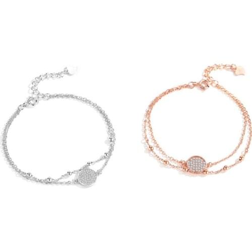 ZEMIOR 925 Sterling Silver Jewelry Bohemian Beaded Charm Bracelet For Women Trendy Round Full Zircon Double Chain Bracelets