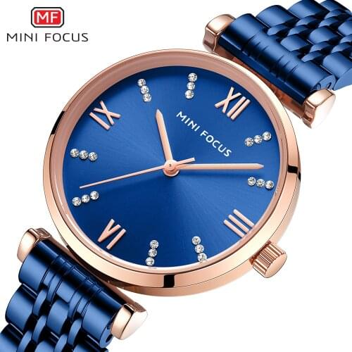 MINI FOCUS Women Watches Top Brand Luxury Blue Watch Women Fashion Analog Quartz Watch Ladies Stainless Steel Watch Montre Femme