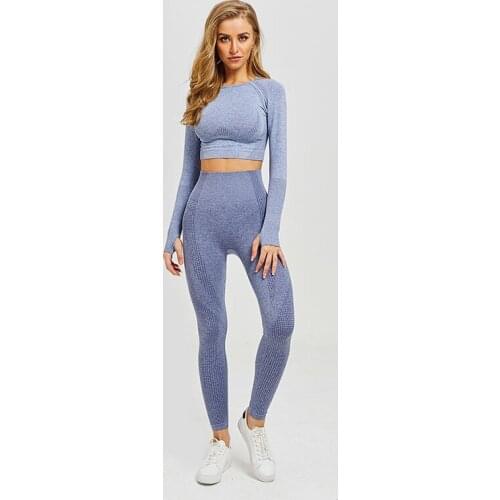 Women Vital Seamless Yoga Set Gym Clothing Fitness Leggings+Cropped Shirts Sport Suit Women Long Sleeve Tracksuit Active Wear