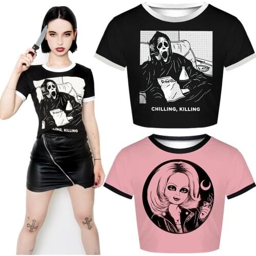 Women Halloween Annabelle Cult of Chucky Scary Movie Cospaly Costume T-shirt Short Sleeve Casual Clothing Top Summer Fashion