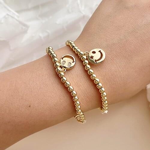 ZHINI New Fashion Love Smiley Face Pendant Bracelets for Women Boho Vintage Gold Color Chain Handmade Bangle Bracelet Jewelry