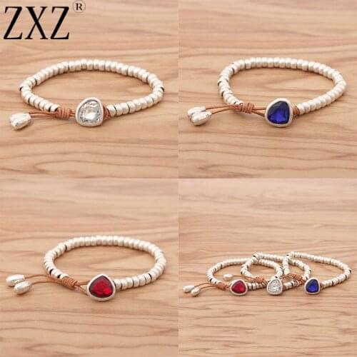 ZXZ Fashion Jewelry Cheap Cute Romantic Crystal Heart Korean Couple Handmade Strand Beads Bracelet Friendship Gift