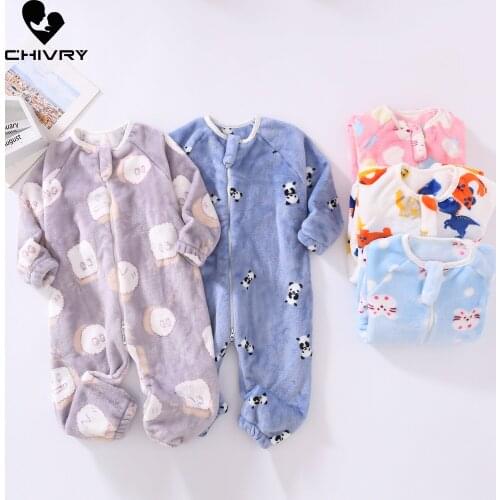 2021 Newborn Autumn Winter Soft Flannel Romper Jumpsuit Toddler Cartoon Zipper Warm Rompers Baby Boys Girls Long Sleeve Playsuit