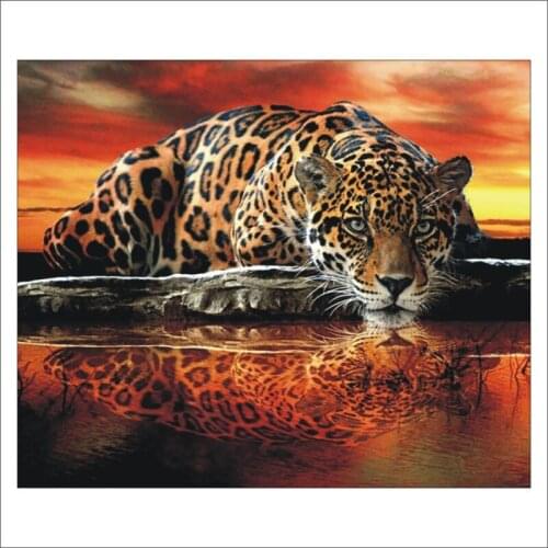 3D DIY animal leopard sunset glow diamond painting mosaic full square diamond home decoration mural gift T499