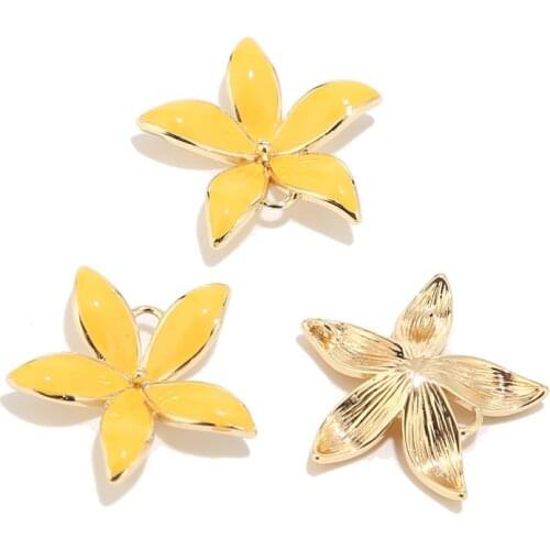 4pcs/lot Gold Plated Brass 22mm Yellow Flower Charms Connectors Pendants For DIY Jewelry Necklaces Bracelets Findings Making