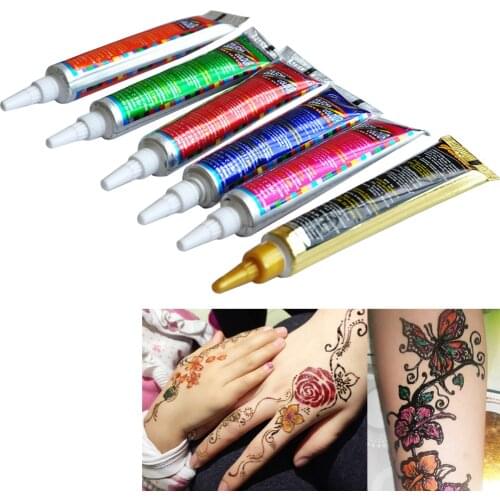 6 Colors 1 Piece Beauty Body Makeup Henna Paste Cone Temporary DIY Drawing Arm Feet Paint Paste Indian Mehndi for Tattoo Stencil
