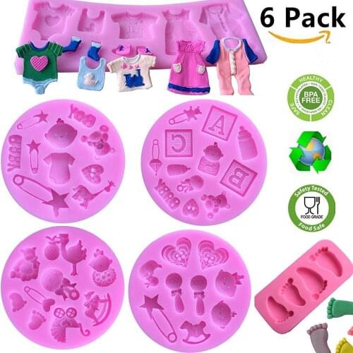 6pcs/set Cute Baby Silicone Fondant Cake Mold Kitchen Baking Mold Cake Decorating Moulds Modeling Tools Candy Cupcake Molds