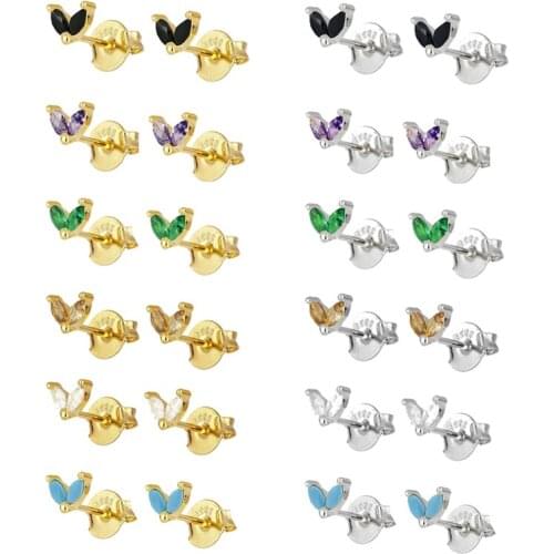 925 Silver Ear Needle Colorful Crystal Tiny Stud Earring Piercing Ohrringe Pendiente Luxury for Women Fashion Party Jewelry