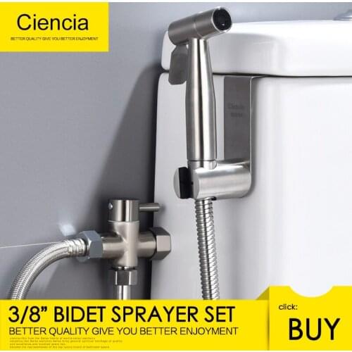 Free shipping 304 Stainless Steel Handheld Bidet Sprayer Set with European Standard Connector 3/8 Water Diverter Nickel Sprayer