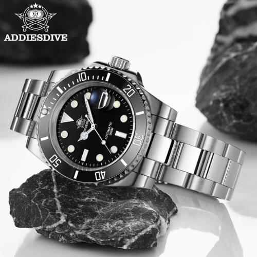 ADDIES Mens Automatic Mechanical Watch 200M Waterproof Diving Watches Sapphire Mirror Stainless Steel Strap Luminous Clock Reloj