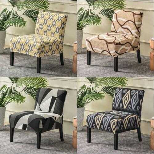 Accent Armless Chair Cover Geometric Print Single Sofa Stool Slipcover Nordic Stretch Chair Covers Elastic Couch Protector Cover