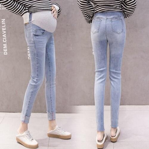 Maternity Jeans For Pregnant Women Skinny Denim Pencil Pants Stretch Trousers Elastic Waist Abdominal Jeans Pregnancy Leggings