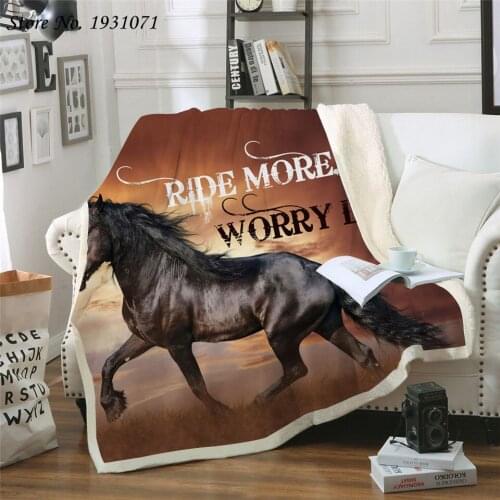 Running Horse 3D Printed Fleece Blanket for Beds Thick Quilt Fashion Bedspread Sherpa Throw Blanket Adults Kids 08
