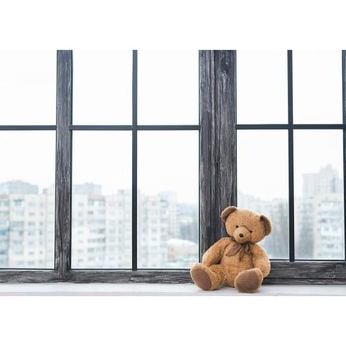 Photo Backgrounds Wooden Window Bear Computer Printed Backdrop Photography Props for Baby Children Toy Pet Studio Photophone